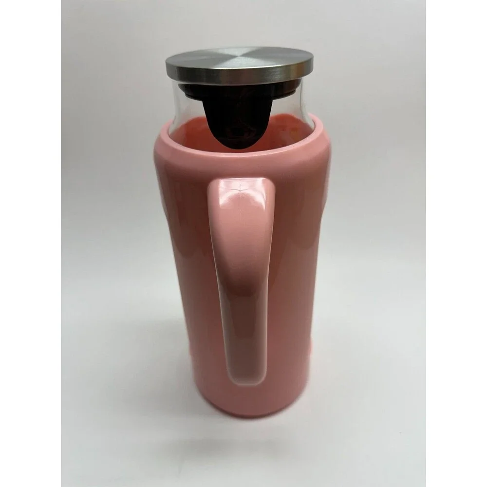 DELOVE Glass Pitcher 68 oz 2L Pink Borosilicate Stainless Lid NEW IN BOX